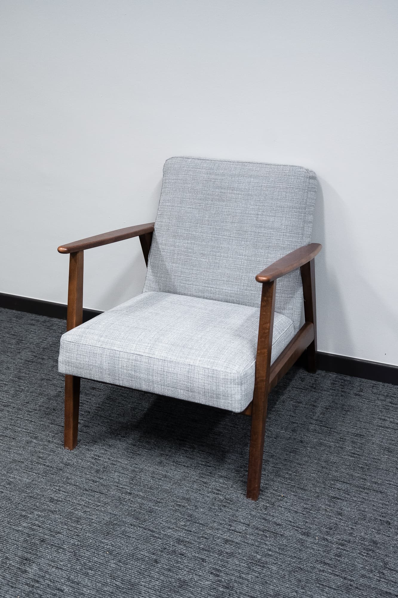 Grey and wood armchair