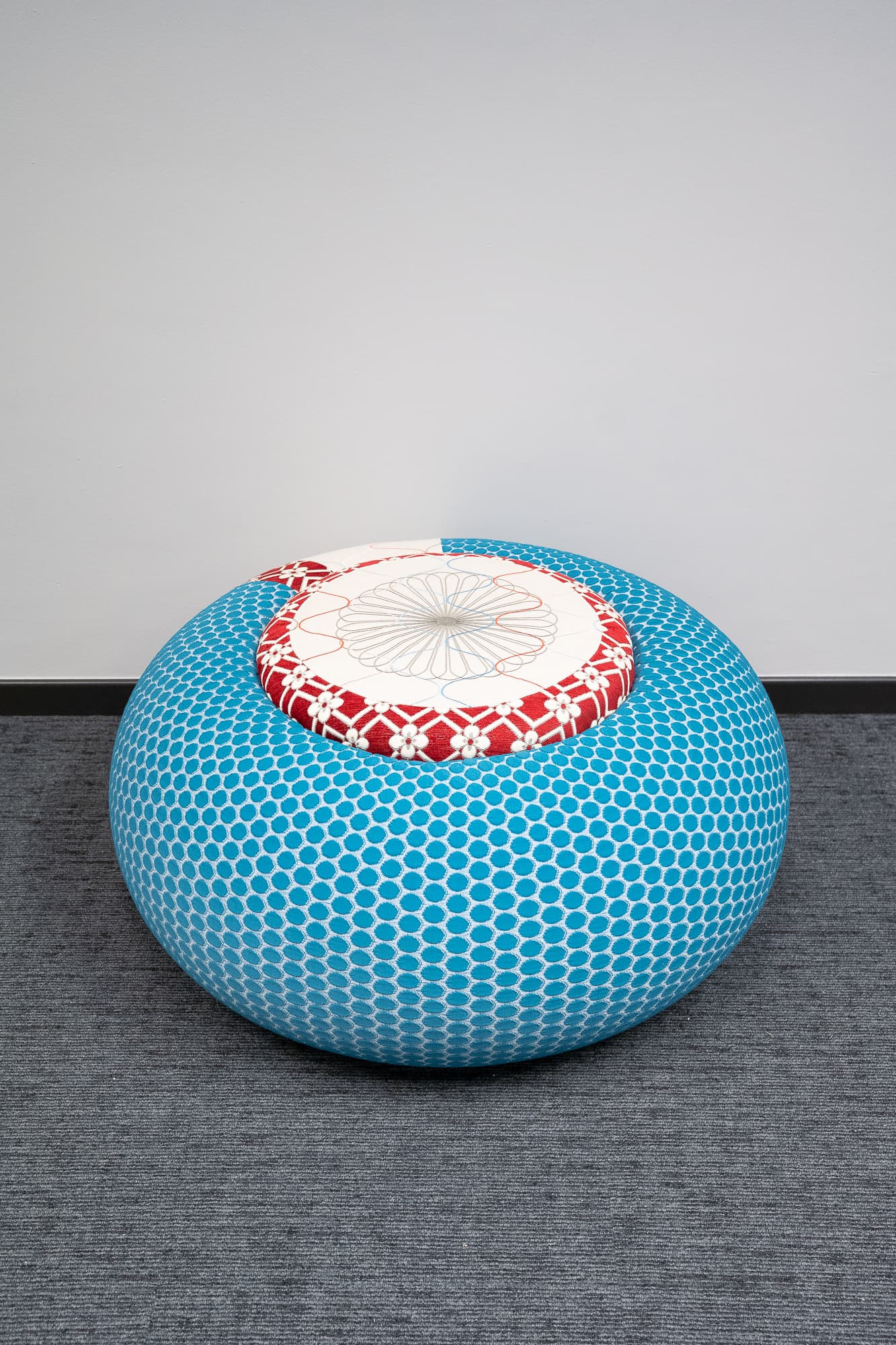 Round turquoise patterned pouffe MOROSO