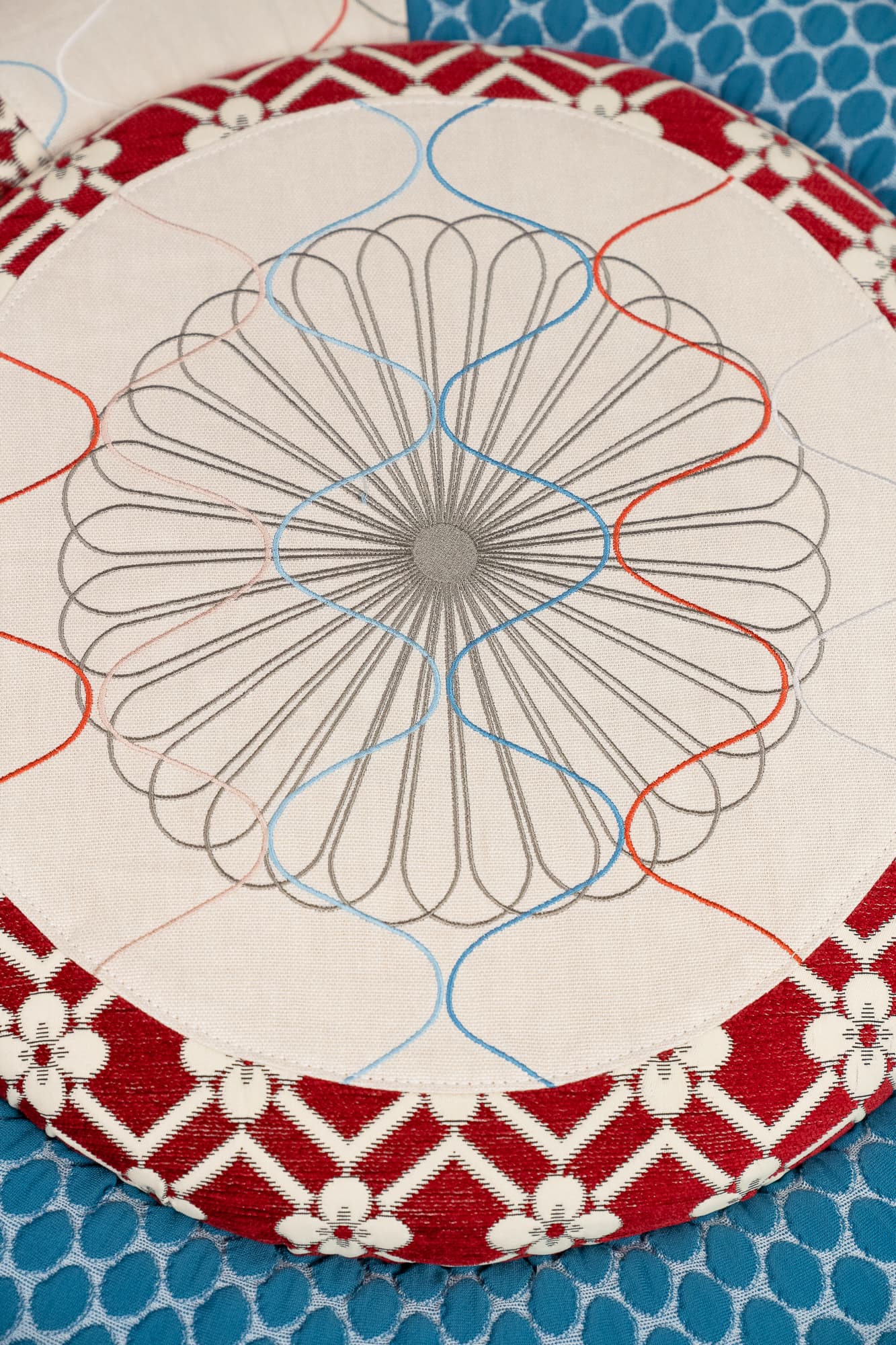 Round turquoise patterned pouffe MOROSO