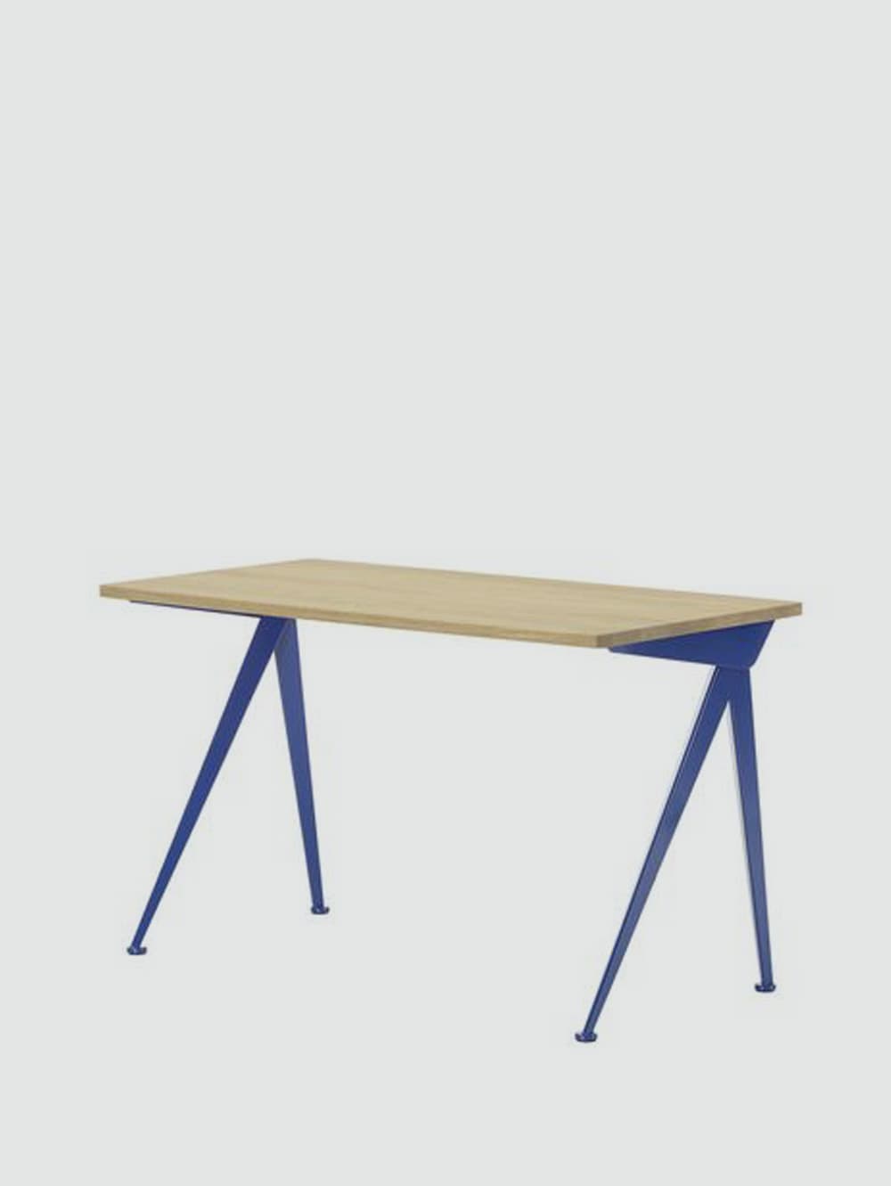 Beige wood Desk with blue metal legs